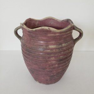 Burley Winter Red/Violet Ribbed Pottery Vase with Handles #3F